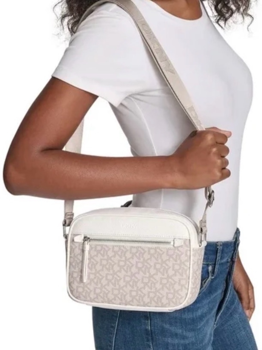 DKNY Beige Cream Monogram Crossbody Camera Bag NWT